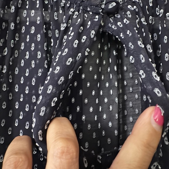Rebecca Taylor Sheer, Feminine Navy Blue and White Clip Dot Silk/Viscose Blouse - Picture 7 of 15